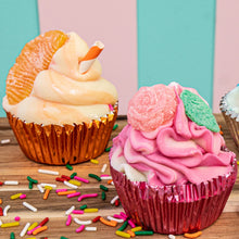 Load image into Gallery viewer, Rose Cupcake Soap and another cupcake shaped soap.